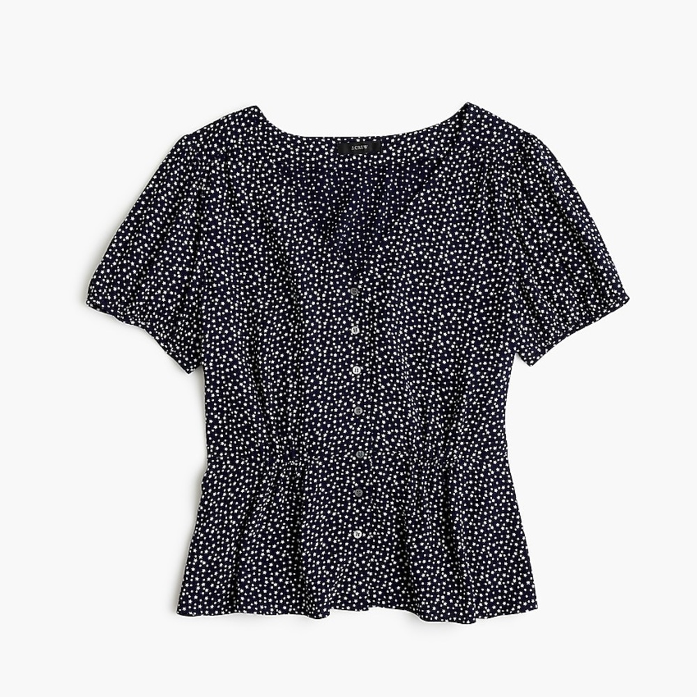 J. Crew Navy Star Print Peplum Top Size 4-6